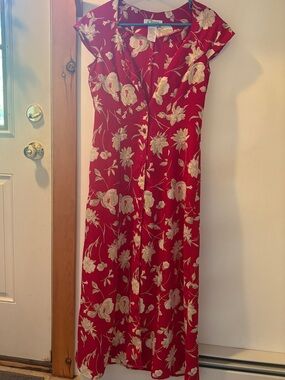 Clues Collections Red Floral Button-Up Maxi Dress